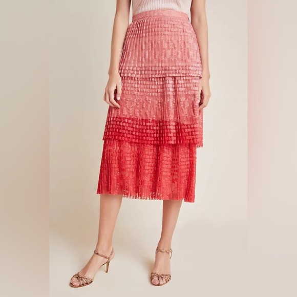 (K2) Anthropologie Brighton Tiered Lace Midi Skirt, Size 0 - Picture 13 of 15